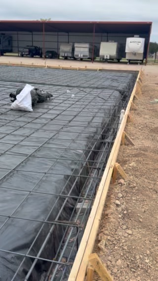 Nine-panel pre-pour layout across the Burnet shop slab footprint